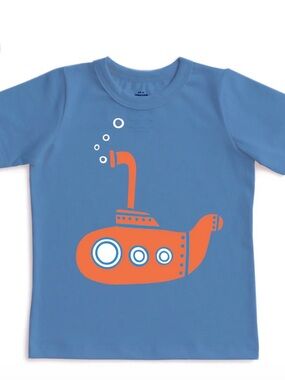 Winter Water Factory Organic Kids Size 6 Blue Submarine Short Sleeve Tee